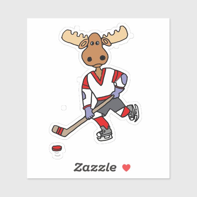Funny Moose Playing Ice Hockey Cartoon Aufkleber (Blatt)