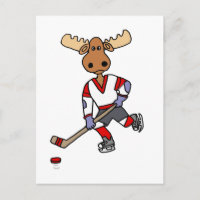 Funny Moose Playing Ice Hockey Cartoon