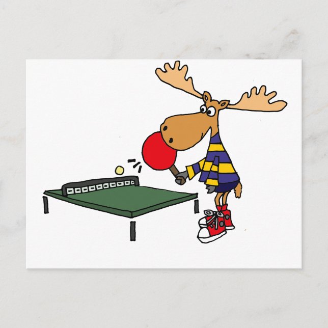Funny Moose Playing Tischtennis Cartoon Postkarte (Vorderseite)