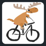 Funny Moose Riding Bicycle Originale Kunst Quadratischer Aufkleber<br><div class="desc">Niedlicher Spaßelzoo ist das Fahrradfahren in diesem originellen Kunstdesign.</div>