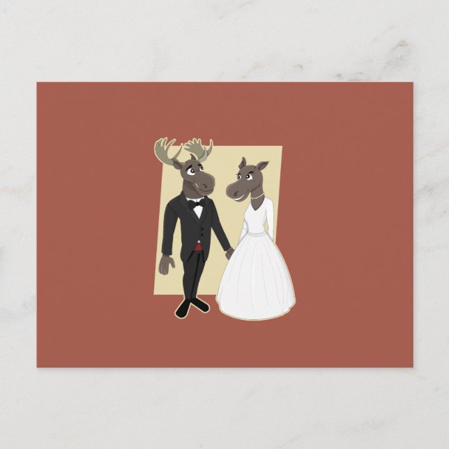 Funny Moose Wedding Cartoon Postkarte (Vorderseite)