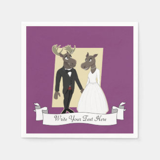 Funny Moose Wedding Cartoon Serviette