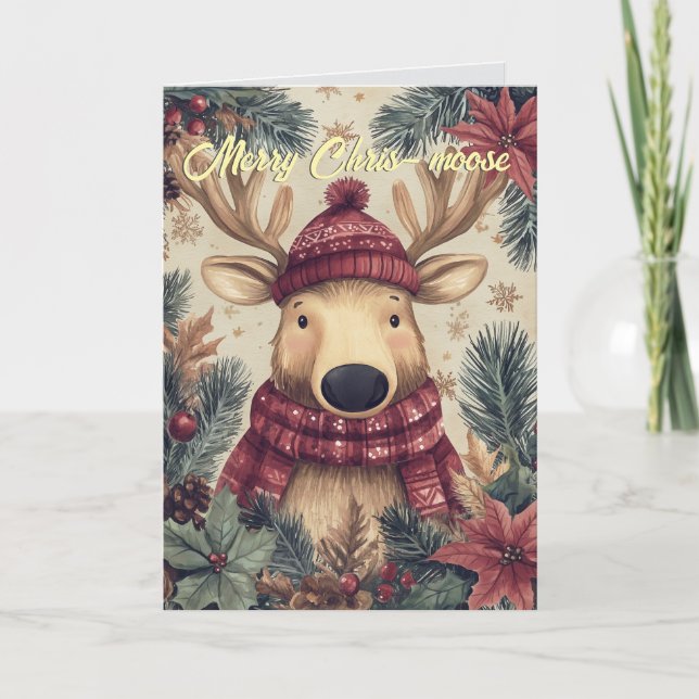 Funny Moose Weihnachtskarte Karte (Vorderseite)