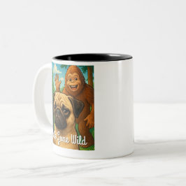 Funny Mops Bigfoot Photobomb - Selfie Gone Wild Zweifarbige Tasse