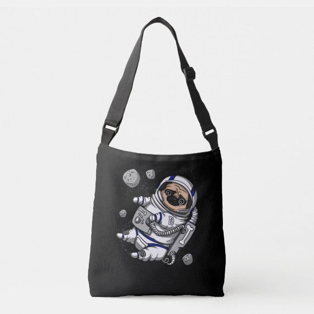 Funny Mops Dog Astronaut Kosmischer Haustier Tragetaschen Mit Langen Trägern (Vorderseite)