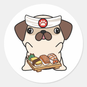 Funny Mops Dog ist ein Sushi-Koch Runder Aufkleber