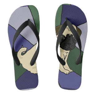 Funny Mops Hund Abstrakte Art Flip Flops