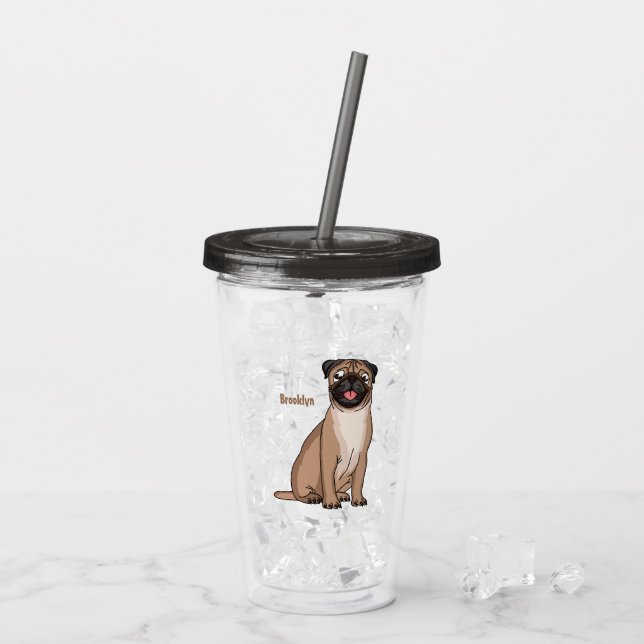 Funny Mops Hund Cartoon Illustration Acryltrinkbecher (Rückseite Ice)
