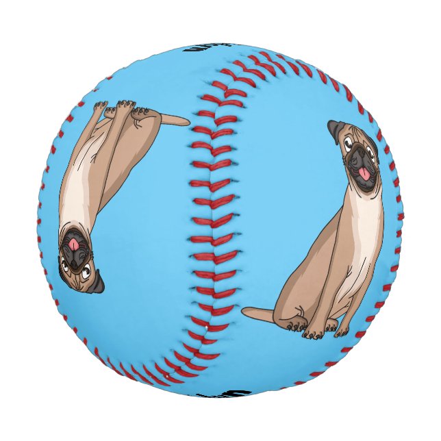 Funny Mops Hund Cartoon Illustration Baseball (Schrägansicht)