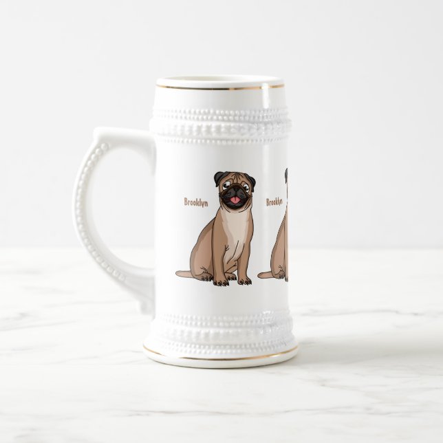 Funny Mops Hund Cartoon Illustration Bierglas (Links)