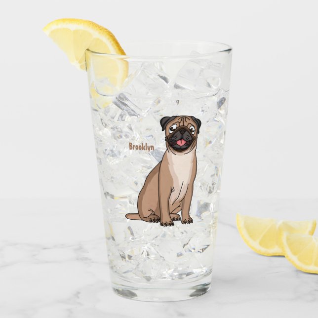 Funny Mops Hund Cartoon Illustration Glas (Vorderseite Ice)