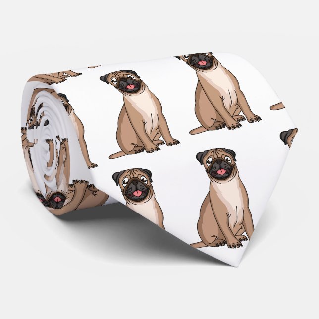 Funny Mops Hund Cartoon Illustration Krawatte (Gerollt)