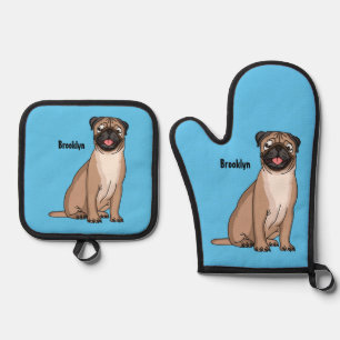 Funny Mops Hund Cartoon Illustration Ofenhandschuh & Topflappen-Set