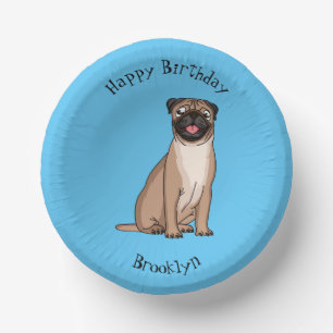 Funny Mops Hund Cartoon Illustration Pappteller