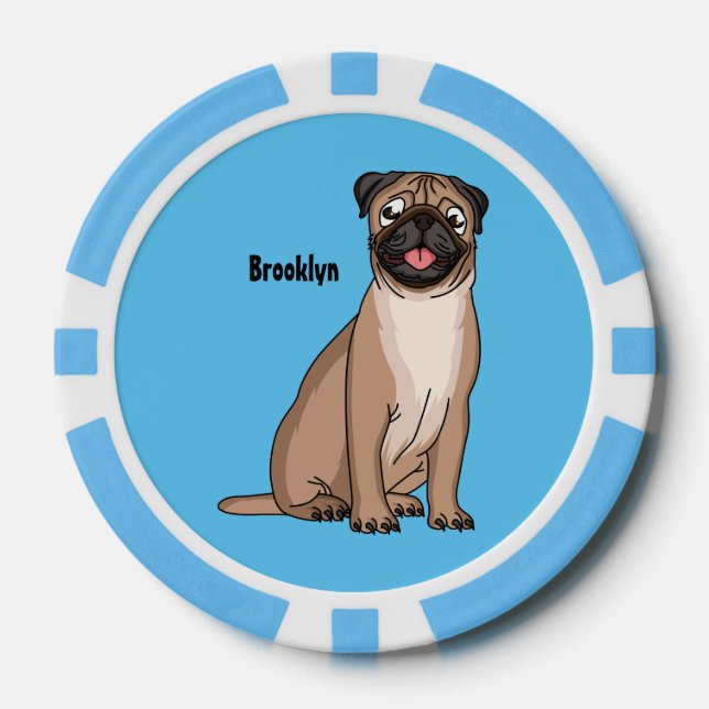 Funny Mops Hund Cartoon Illustration Pokerchips (Vorderseite)
