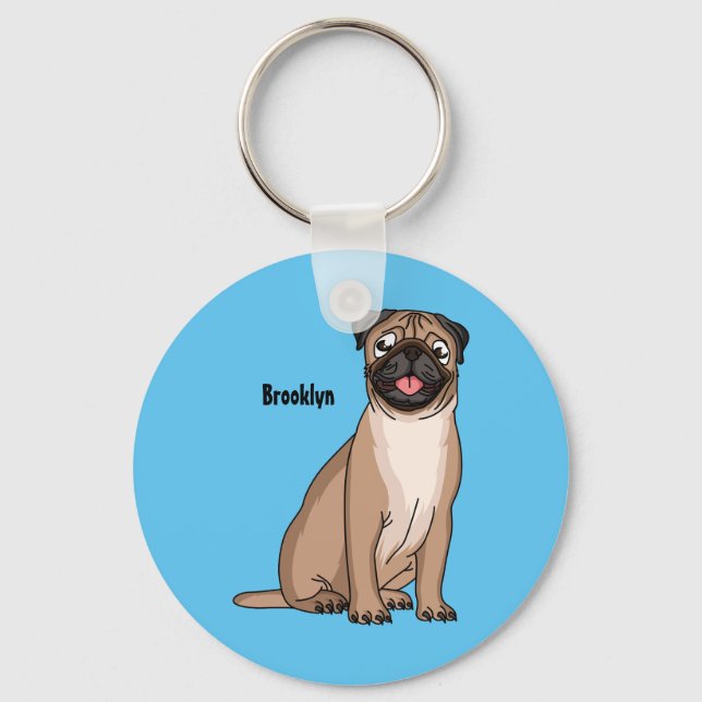 Funny Mops Hund Cartoon Illustration Schlüsselanhänger (Vorderseite)