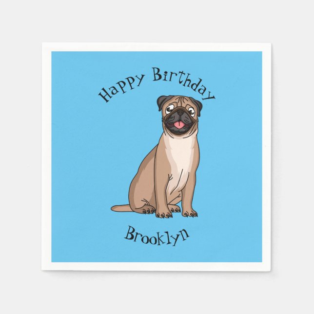 Funny Mops Hund Cartoon Illustration Serviette (Vorderseite)