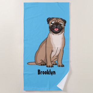 Funny Mops Hund Cartoon Illustration Strandtuch