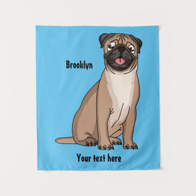 Funny Mops Hund Cartoon Illustration Wandteppich (Vorderseite)