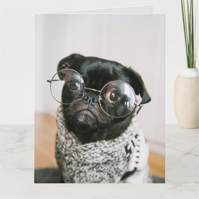FUNNY MOPS HUND DENKEN SIE GREETING CARDS KARTE (Vorderseite)