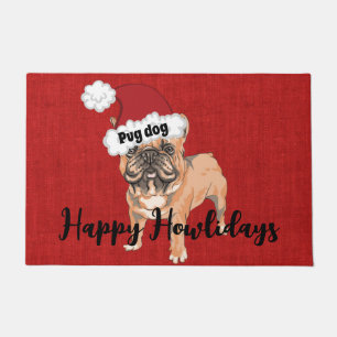 Funny Mops Hund glücklich heulend Rot Burlap festl Fußmatte