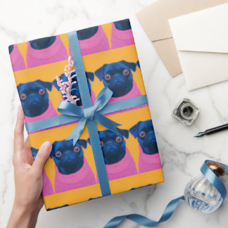 Funny Mops Orange und Pink Geschenkpapier