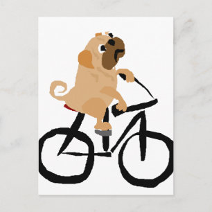 Funny Mops Welpe Hunde Reiten Fahrrad Postkarte