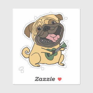 Funny Möpse Playing Ukulele Cartoon Aufkleber