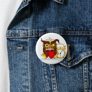 Funny Morning Cranking Owl Button