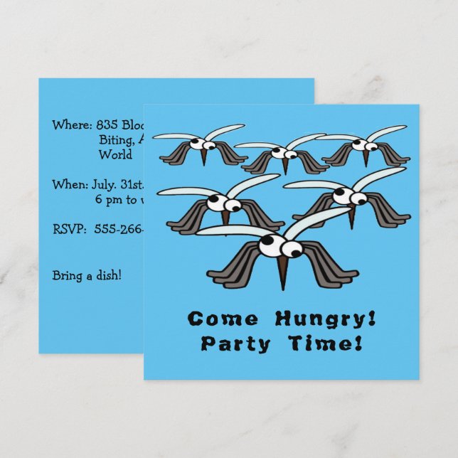 Funny Mosquitoes kommen Hunger Sommer GRILLEN Part Einladung (Vorne/Hinten)