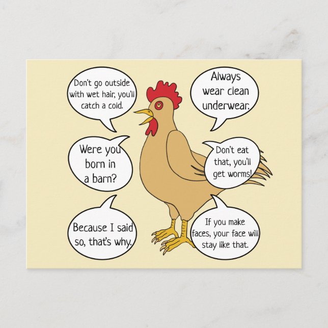 Funny Mother Hen Advice Mother's Day Postkarte (Vorderseite)