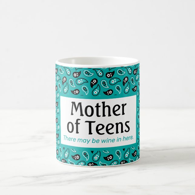 Funny Mother of Teens Aqua Paisley Kaffeetasse (Mittel)