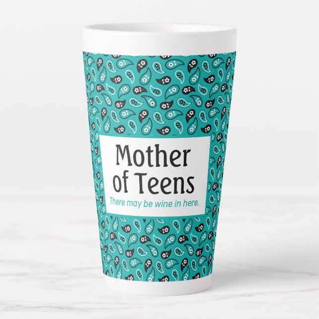 Funny Mother of Teens Aqua Paisley Milchtasse (Vorderseite)