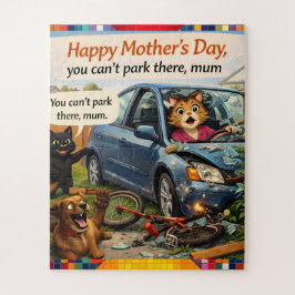 Funny Mother's Day jigsaw puzzle cat dog car crash