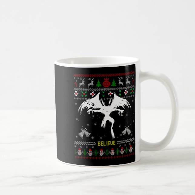 Funny Mothman Ugly Christmas Sweater Believe Crypt Kaffeetasse (Rechts)