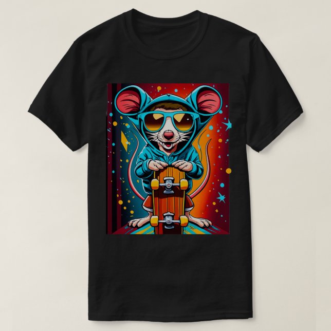 Funny Mouse Skateboard Lover Design Geschenk T-Shirt (Design vorne)