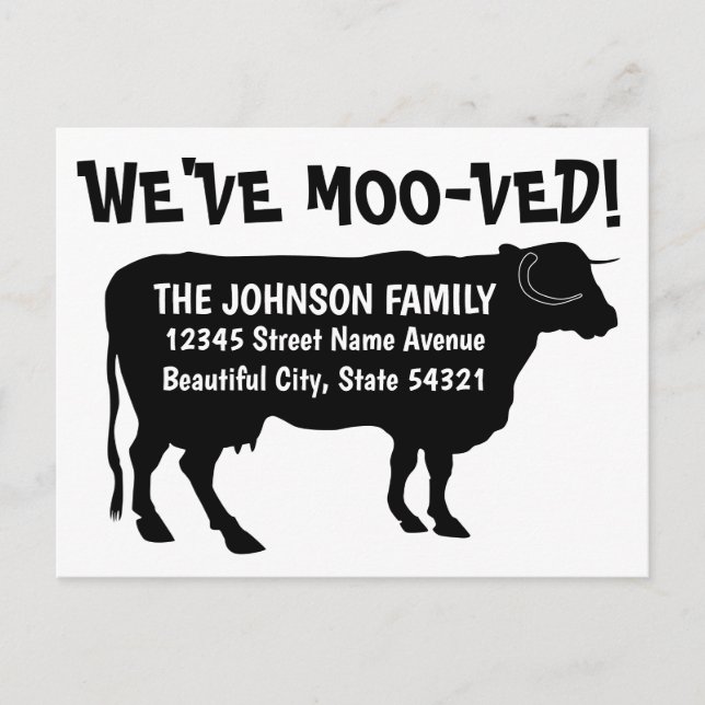 Funny Moving Kuh neue Adresse Wir haben mooved Bla Ankündigungspostkarte (Vorderseite)