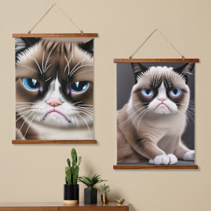 Funny Mr. und Mrs. Angry Cats Wandteppich Mit Holzrahmen