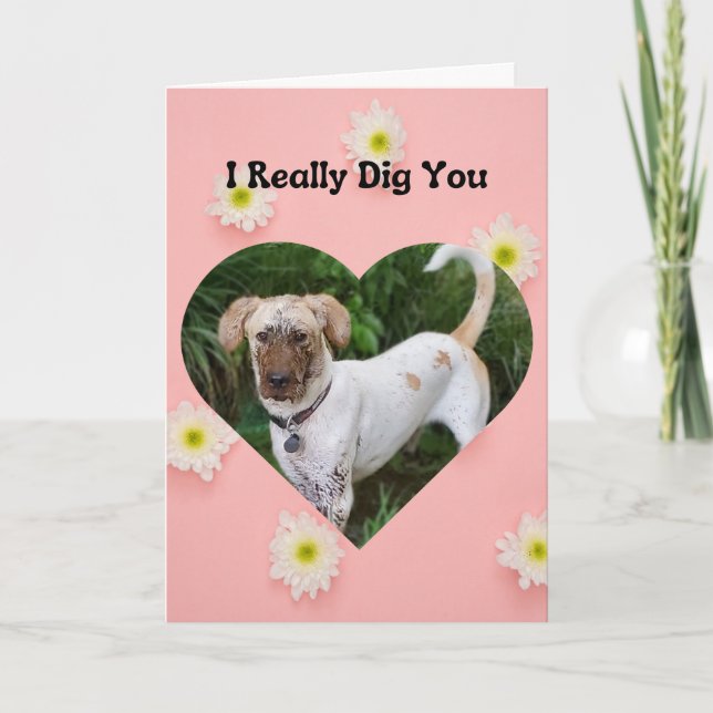 Funny Muddy Hund I Dig You Valentine Karte (Vorderseite)
