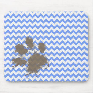 Funny Muddy Paw Print auf Blue Zickzack Mousepad