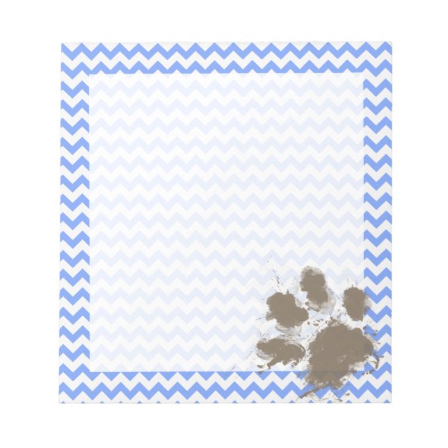 Funny Muddy Paw Print auf Blue Zickzack Notizblock (Vorderseite)