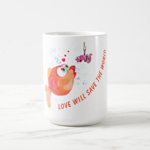 Funny Mug Fisch und Wurm - Liebe Kaffeetasse