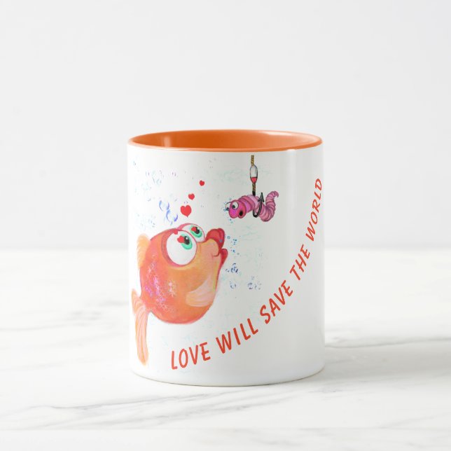 Funny Mug Fish and Worm - Benutzerdefinierter Text Tasse (Zentrum)