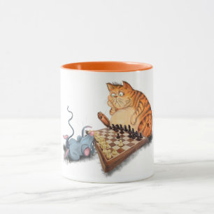 Funny Mug mit Katze und Maus spielen Schach Tasse