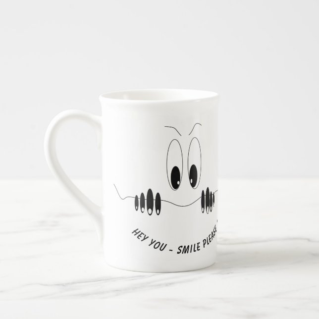 Funny Mug mit Neugier Augen - Eigener Text Prozellantasse (Links)