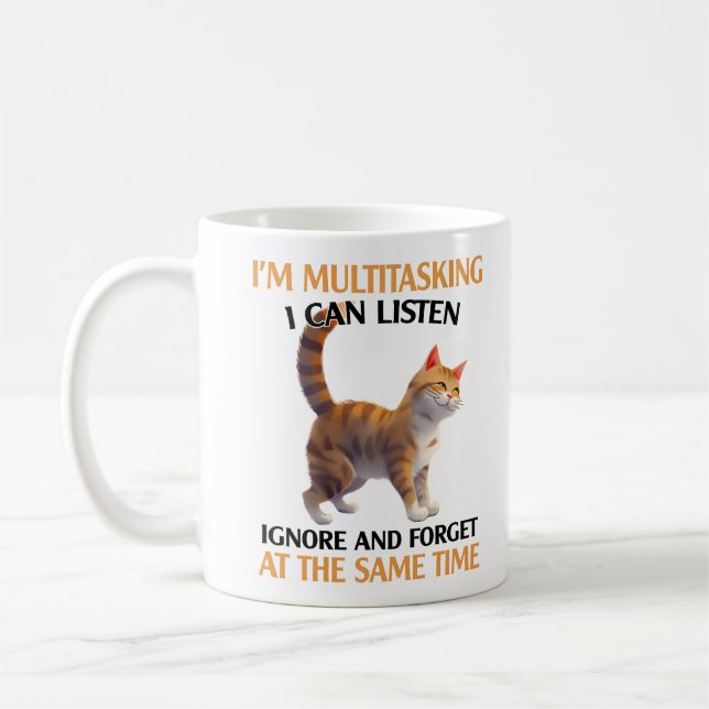 Funny Multitasking Cat Sprichwort Kaffeetasse (Links)