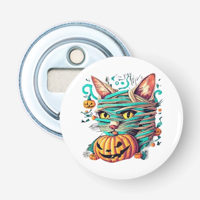 Funny Mummy Cat Halloween Flaschenöffner (Vorderseite)