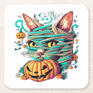 Funny Mummy Cat Halloween Rechteckiger Pappuntersetzer