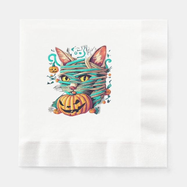 Funny Mummy Cat Halloween Serviette (Vorderseite)