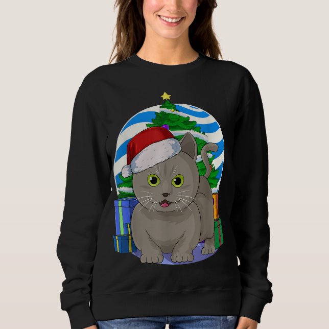 Funny Munchkin Cat Weihnachtsbaumdekor Sweatshirt (Vorderseite)